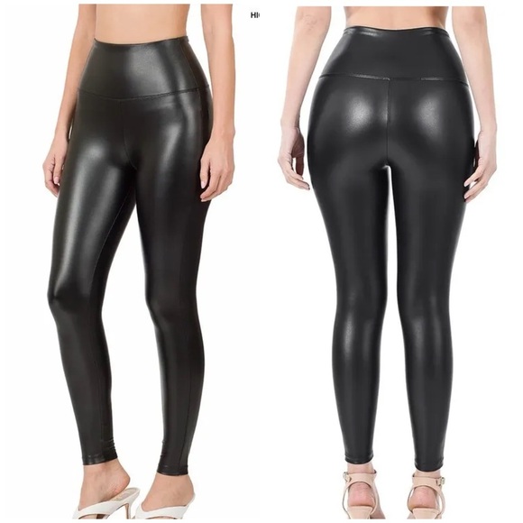 NWT Viv Collection Faux Leather Vegan Leggings Black Ankle Fleece Lined Sz M - Picture 1 of 11
